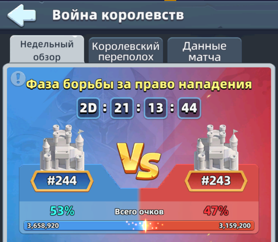 Экран Войны королевств: сервер 244 против сервера 243
